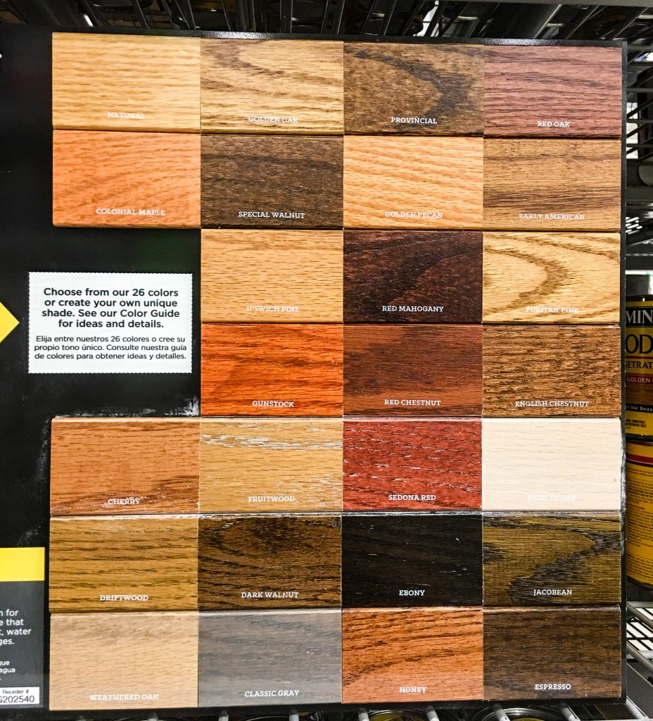Minwax Standard Wood Stain Color Chart