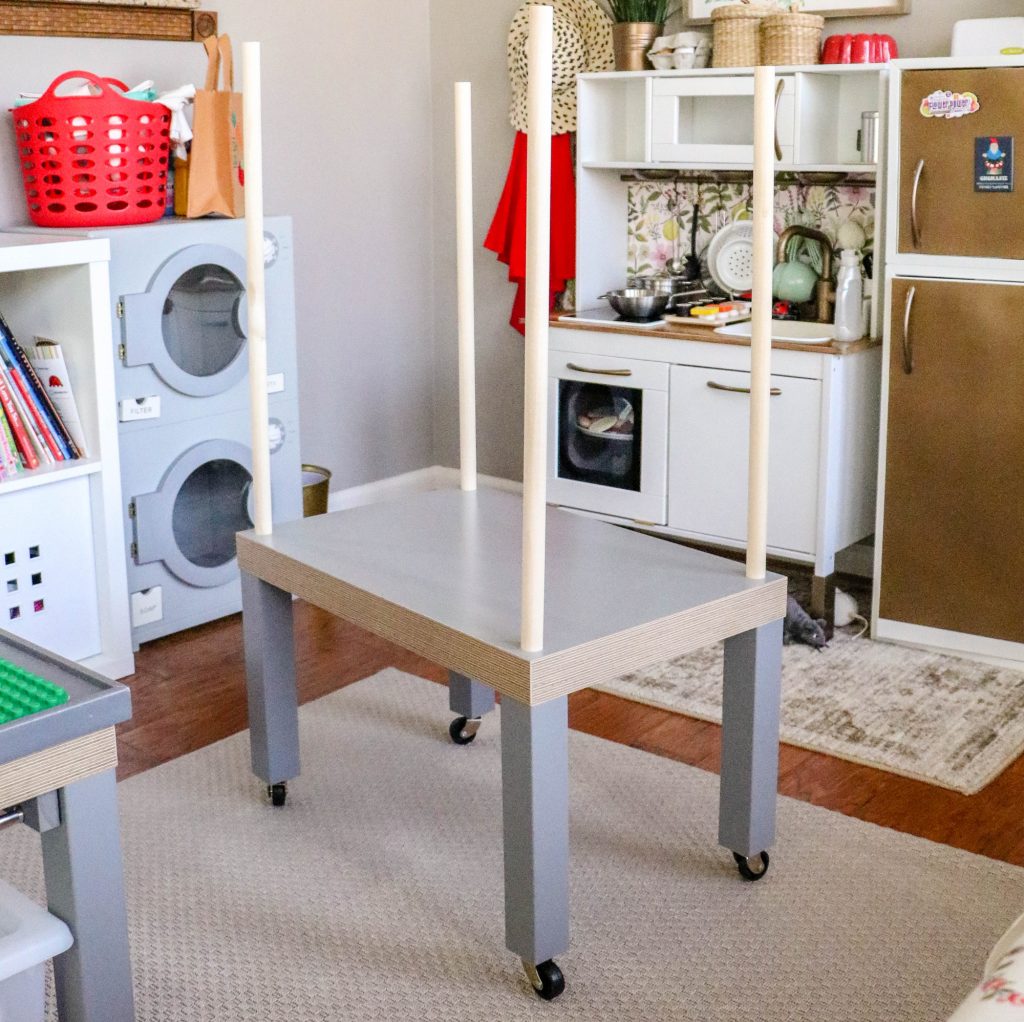 IKEA LACK Hack: Attaching Dowel Rods & Frame for Cart Canopy