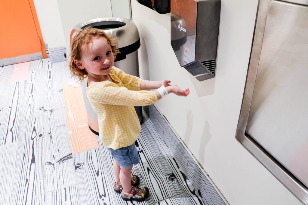 Toddler-Friendly Hand Dryer, Renovated Bathroom, Port Discovery Children's Museum, Baltimore, Maryland